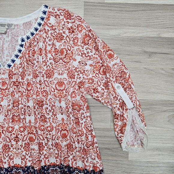 VINTAGE AMERICA Womens Red Blue Paisley Floral Peasant Flowy Longsleeve... - Picture 3 of 9